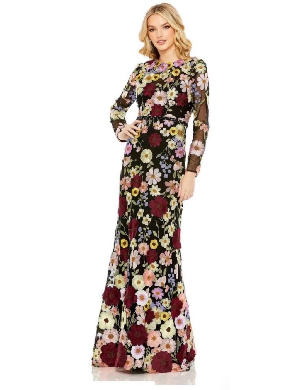 NWT Mac Duggal Floral Embroidered Appliqué Long Sleeve Evening Gown - size 16